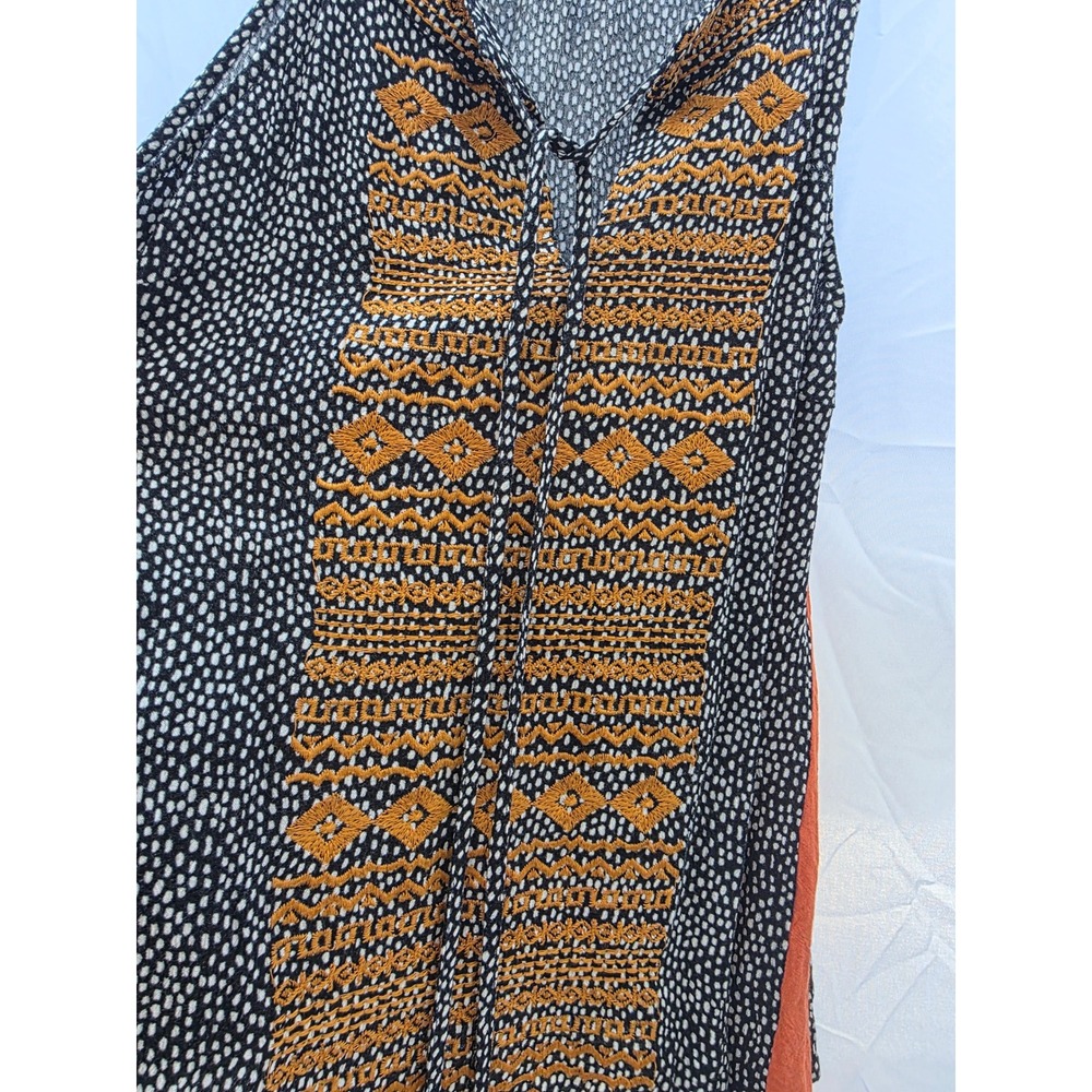 THML Womens XS Embroidered Tassel Tie Tank Top Black Orange Boho Rayon NT043 - Picture 2 of 9